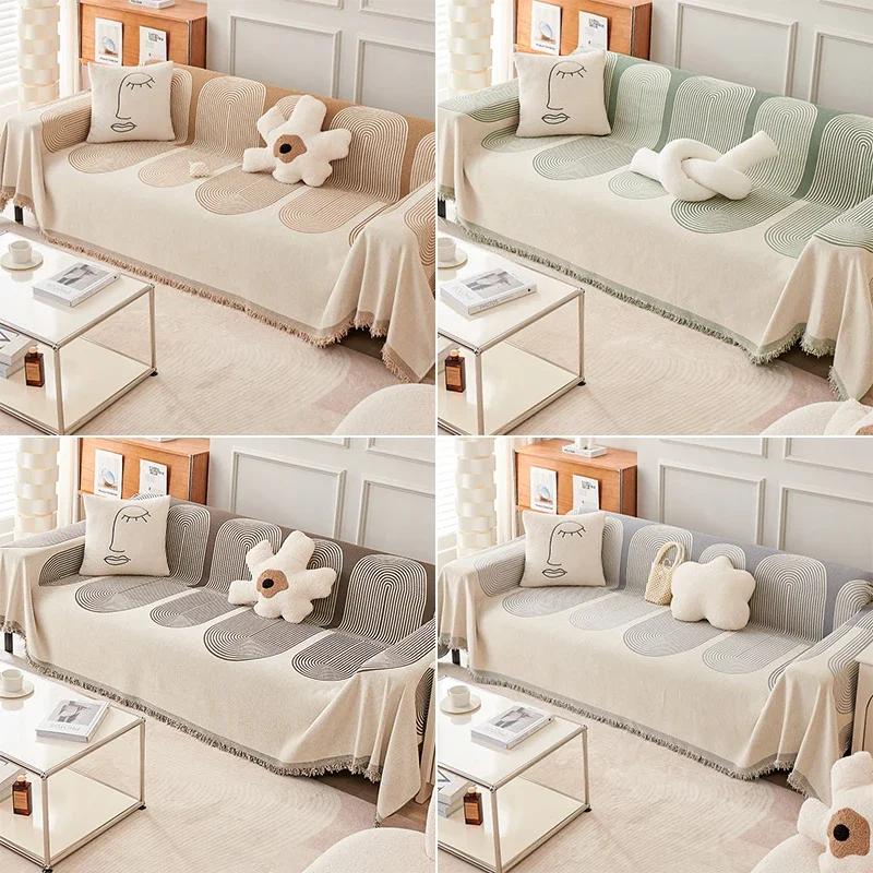 Chenille Sofa Towel Cover Nordic Tassel Throw Blanket Four Season Cotton Dust Anti-Cat Scratch Sofa Cover Picnic Blanket Carpet