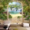 Wall Murals 3D Garden Balcony Waterfall Landscape Wall Decals 3D Wallpapers Background Wall Living Room Bedroom TV Sofa Mural Wallpaper