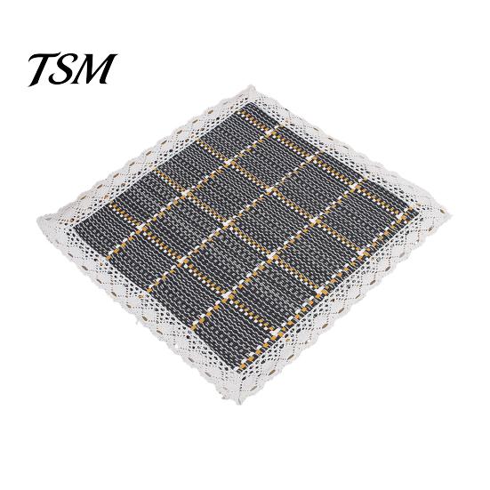 Solid Wood Chair Mat Cotton Linen Pad with Ties, Square Summer Seat Lace Trim, 15.75" x Breathable Washable for Dining Office Retro