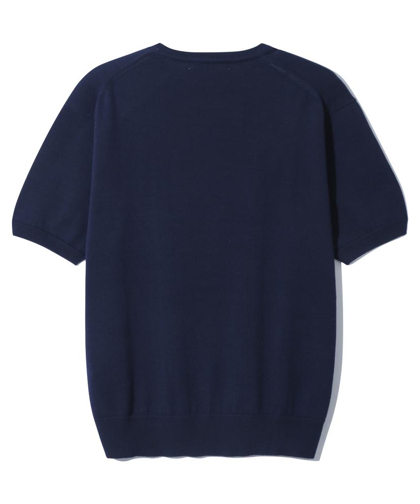 BASEMOMENT Diagonal Button Half Knit Navy