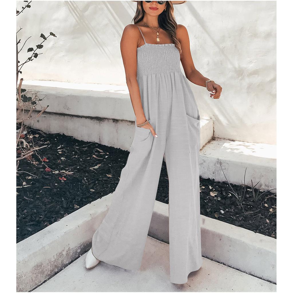 Женский однотонный свободный повседневный комбинезон на подтяжках, праздничный комбинезон с широкими штанинами