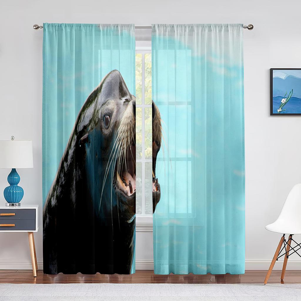 Подводное животное морской лев плавает в чистой воде Прозрачная занавеска для гостиной кухни спальни Домашний декор Тюль Вуаль занавеска