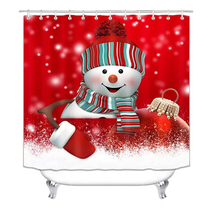 Christmas Snowman Decoration Shower Curtain Bath Tent Polyester Shower Curtain Four-Piece Christmas Bathroom Curtain