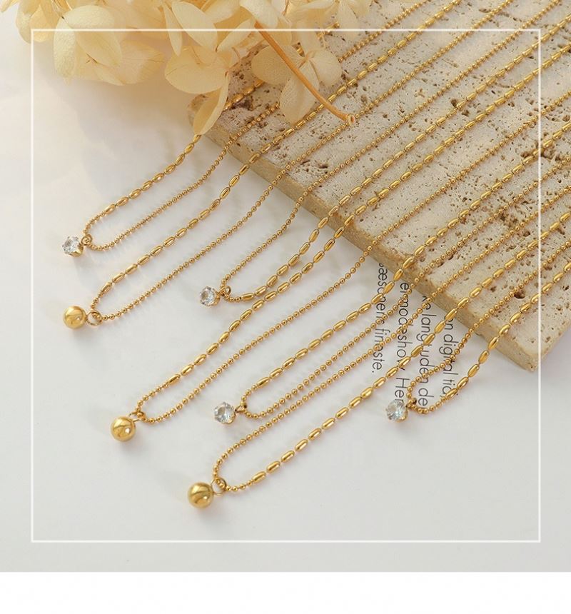 French Minimalist Fashion Stainless Steel 18k Gold Geometric Beads Zircon Necklace Women Spot