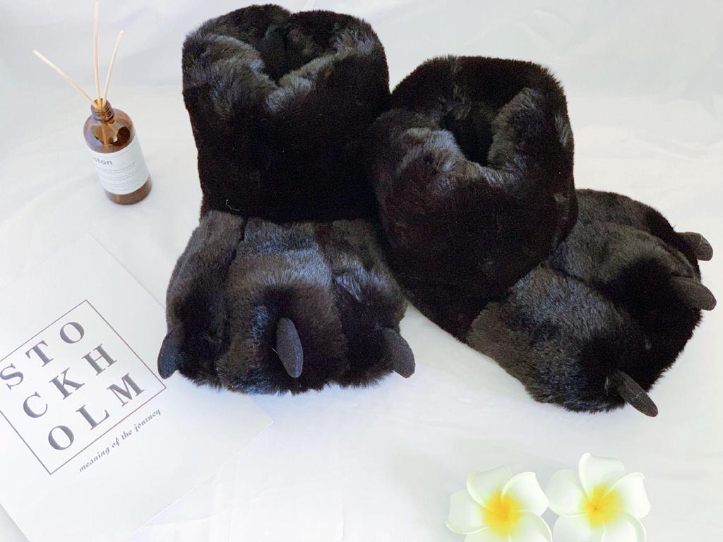 Plush Bear Paw Slippers - Cute, Warm Cotton Cartoon Design for Couples, Men & Women