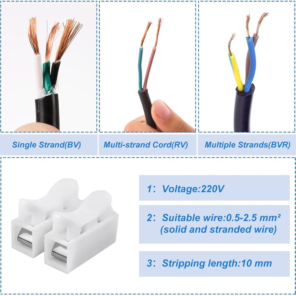 50 Pcs CH2 Quick Spring Wire Connectors Block, Compact Clamp Electrical Connectors Terminal Block For Electrical Wiring