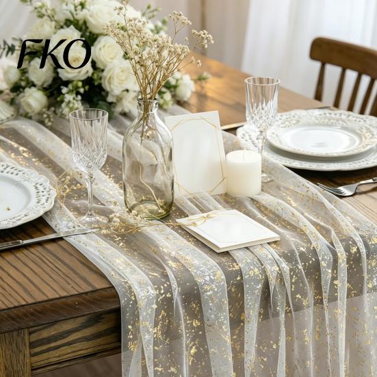 Table Runner Glittery Runner, Sheer Flowing Tulle Elegant Charming Dining Accessory for Home Wedding Baby Shower Bridal