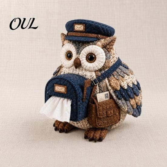 Handmade Quilted Tissue Cover DIY Box Kit, Owl Shape, Soft Textures Patchwork Fabric Craft Kit for Adults Sewing Handicraft Enthusiast Beginners