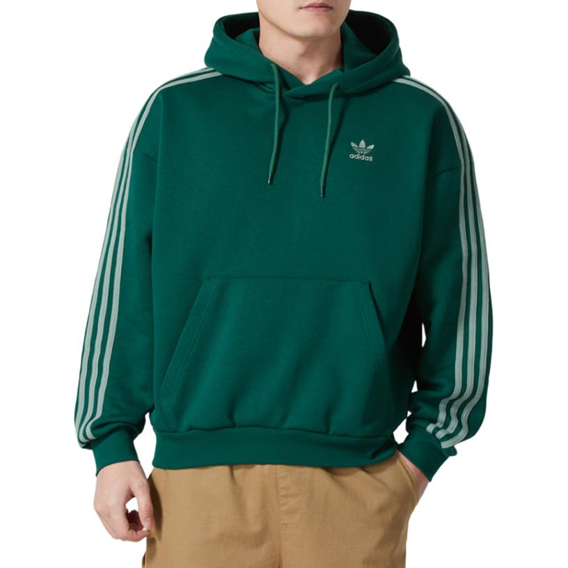Adidas Оригинальный полосатый дизайн теплый повседневный пуловер с капюшоном мужской свитшот зеленый JP1070