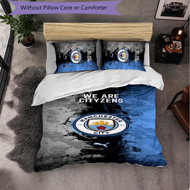 Manchester City 3 Piece Bedding Set Soft Duvet Cover Set with Pillowcases Printed Bedroom Decor Set for Home