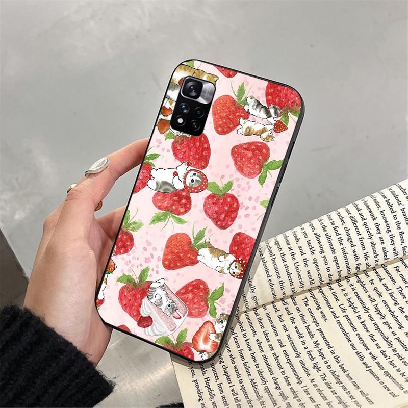Чехол для телефона для Xiaomi Poco C71 15T 14T Pro Redmi note 15 14 14 13 Pro Redmi A5 15C 13C Клубничный Кот Мультяшный