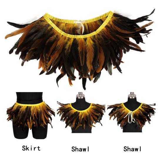 Перьевая шаль Яркий цвет Хэллоуин Вечеринки Плащ Носить как юбку или шаль Шаль в готическом стиле с лентой на шнуровке Аксессуар для костюма
