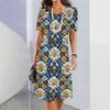 New Women's Dresses Flower Printed Summer Vacation Elegant Dress Feamle Short Sleeve Dresses Fashion Oversized Clothes