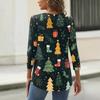 Женская футболка с рождественским принтом, на пуговицах, рукав 3/4, повседневная, выходного дня, модная, базовая, с V-образным вырезом, стандартный топ
