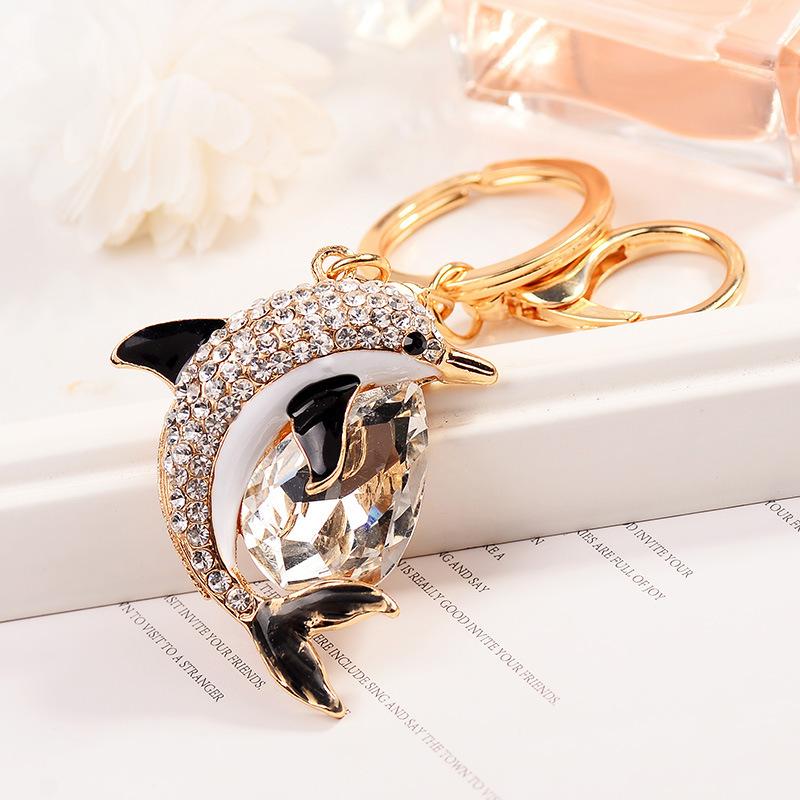 Creative Animal Dolphin Keychain Simple Light Luxury Korean Fashion Keychain Metal Diamonds Car Charms Women Bag Charms Keyring
