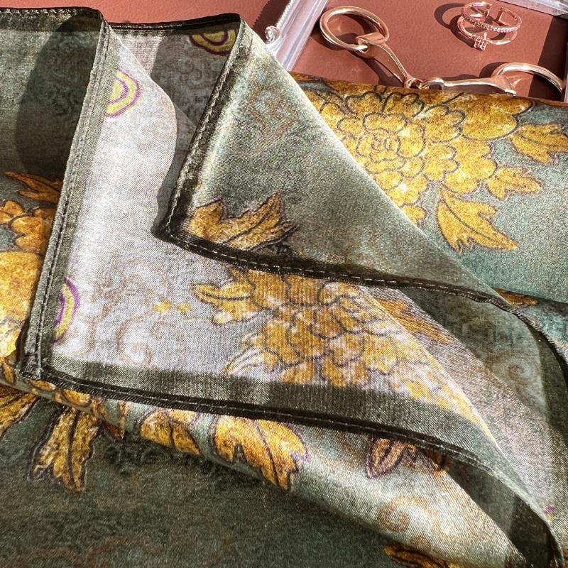 Spring New Plain Crepe Satin Mulberry Silk Silk Scarf Women's High Sense Golden Lamp Peony Printing Silk Square Scarf Silk Gift