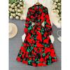 Spring and Autumn Long Sleeves Elegance Wide Hem Printed Dress