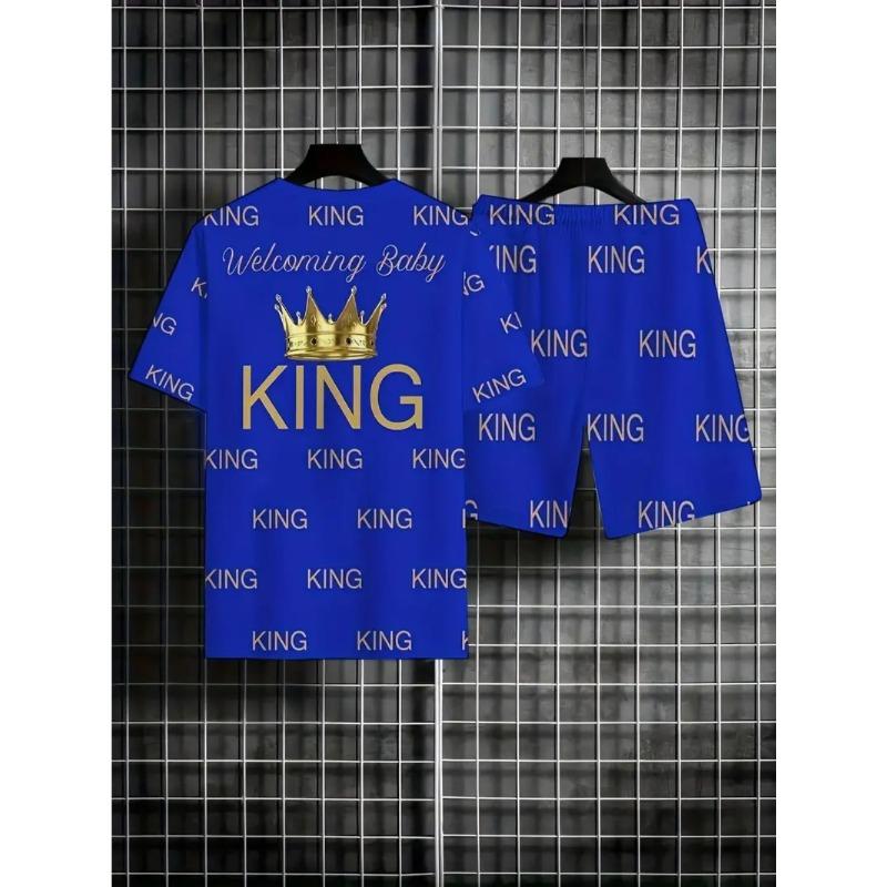 Summer Letter OK Color Print Fashionable Comfortable Loose Sports Men's Short Sleeved Two-piece Sport Wear