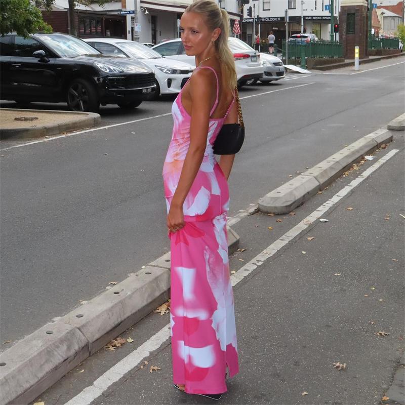 Платье с цветочным принтом Lily, летнее повседневное платье макси на бретельках, облегающее тонкое длинное платье в стиле бохо с открытой спиной, 2023