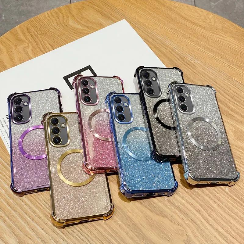 6D Plating Shockproof Magnetic Ring Glitter Phone Case For OPPO A40M A40 A60 4G A80 A3X A3 Pro 5G Realme 13 Pro Plus Soft Cover
