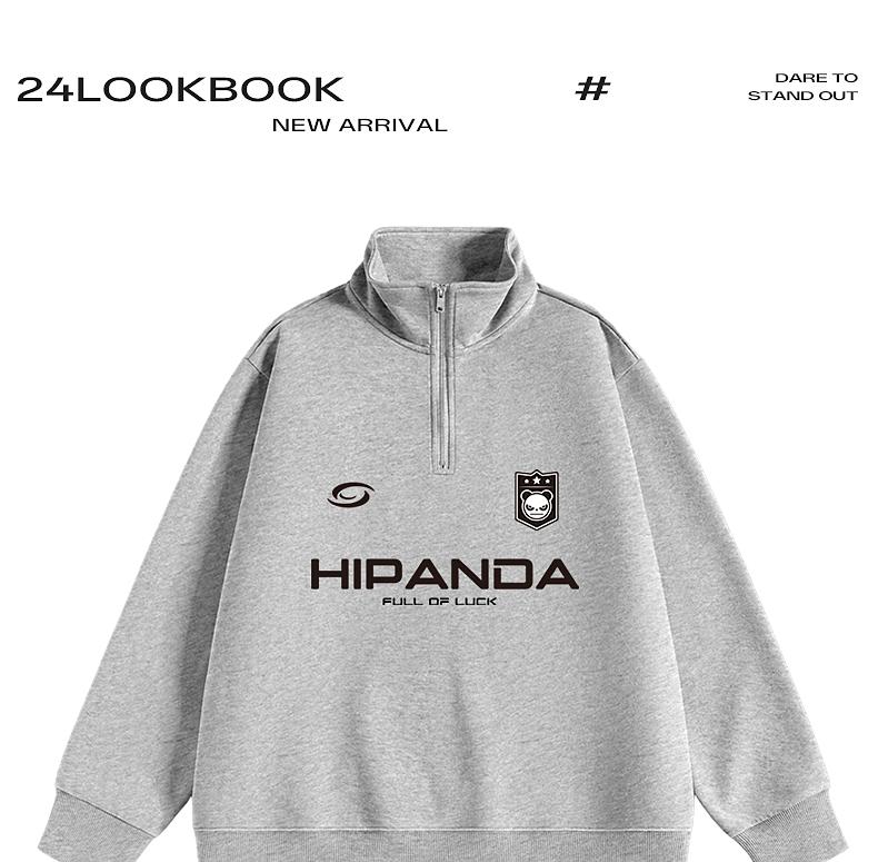 Hello Hipanda Panda Sports Stand-Up Collar Half-Zip Long-Sleeve Sweatshirt Pullover