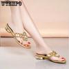 Women's Rhinestone Shoes Sandals Women's Soft Leather Bottom Flip-flops Korean Version Beach Shoes