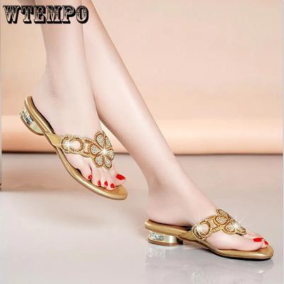 Женская обувь со стразами, сандалии, женские шлепанцы с мягкой кожаной подошвой, пляжная обувь корейской версии