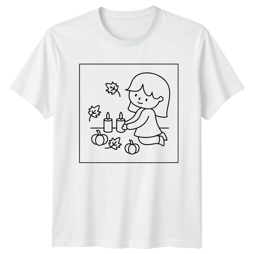 Fall Girl with Pumpkins Candles Unisexs TShirt Unisexs Tee Graphic Top