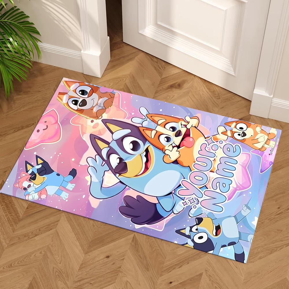 Bluey Customized Name Carpet Perfect for Game Room Dining Room Dormitory Kitchen Anti-slip Rug Decorate Offices Birthday/Christmas Gift