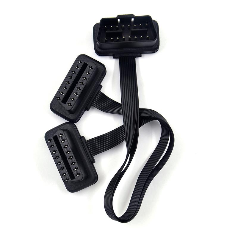 30CM OBDII Extension Dual Connector Y Splitter OBD OBD2 16PIN Male to Female Connection Flat+Thin as Noodle ELM327
