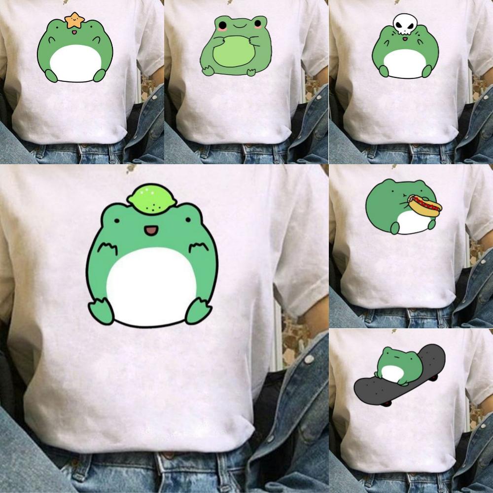 1pcs Skateboard Green Frog Tshirt Cute Green Frog Graphic Tee Women Tshirt Durable Plussize Tshirt Daily Streetwear
