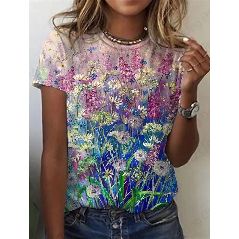 Summer Women T-shirt 3d Tiger Print Tshirt Women Fashion T-shirt Casual Crew Neck Short Sleeve T Shirt Animal Tops Tees Floral