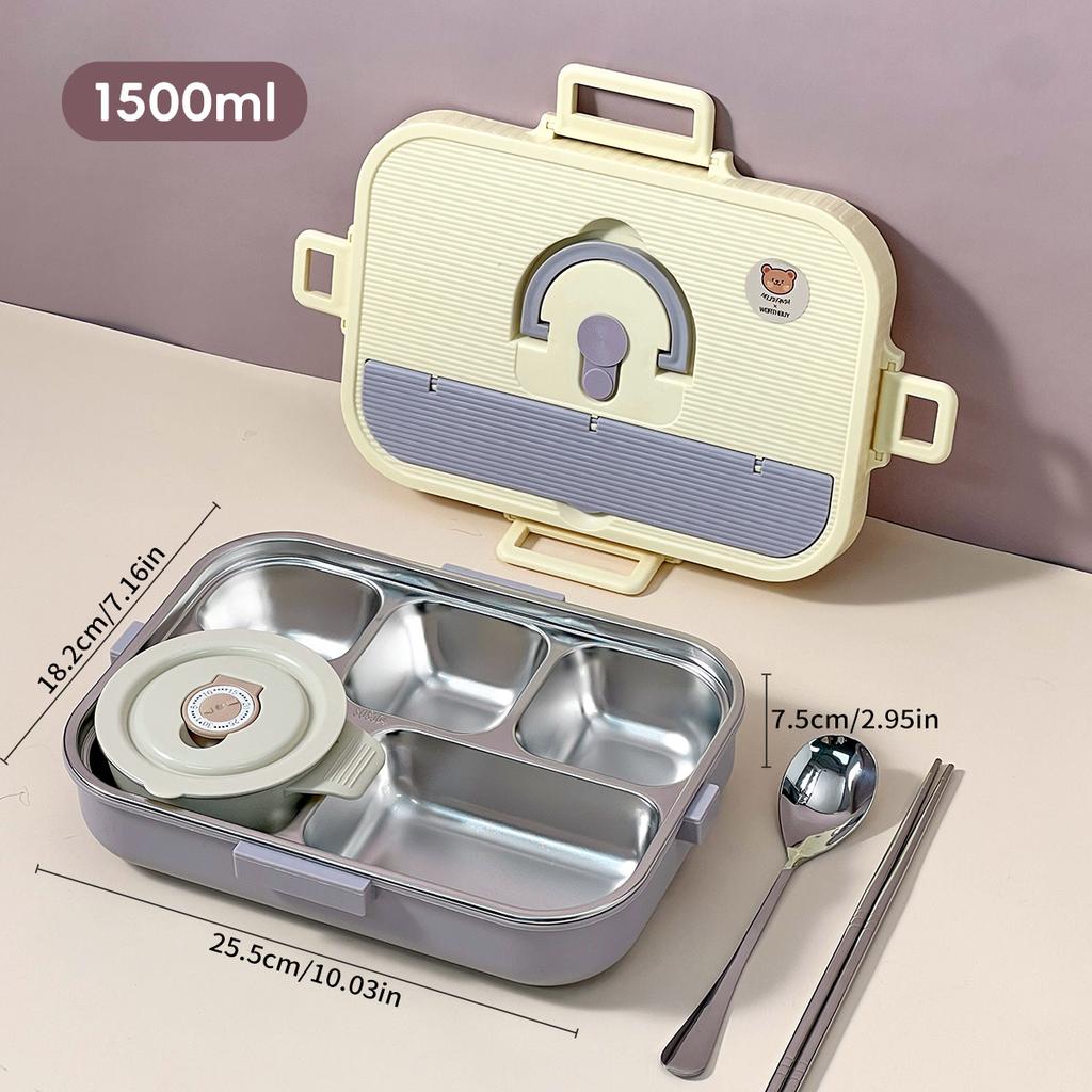 WORTHBUY Large Capacity 304 Stainless Steel Divided Lunch Box For Student Safe Heatable Portable Leak-proof Lunch Container Set