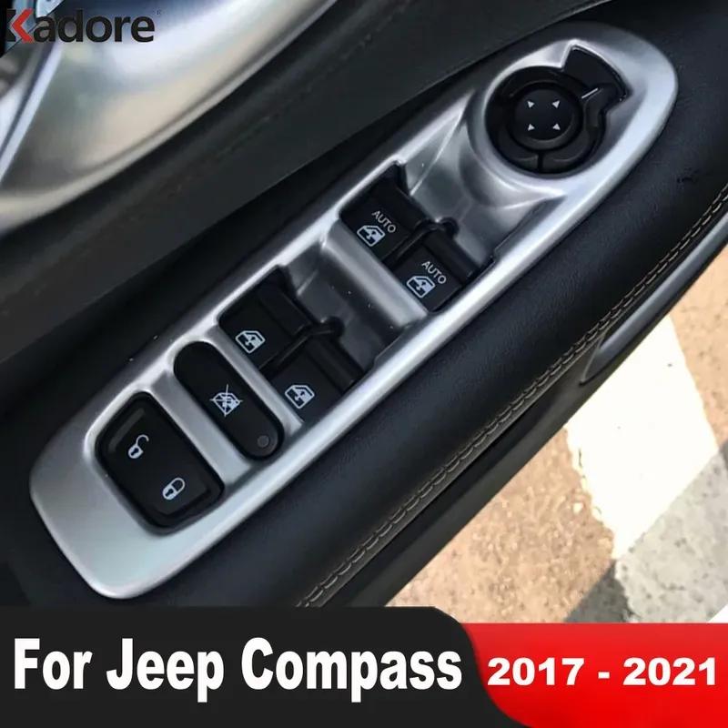 Car Inner Door Armrest Window Lift Switch Button Panel Cover Trim For Jeep Compass 2017- Matte Interior Accessories