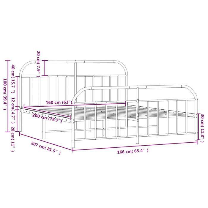 VidaXL Metal Bed Frame with Headboard-Footboard Black 160x200 Cm 353656