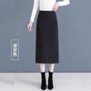 Осень Зима Новая Юбка Женская А-силуэта Миди-длины Шерстяная Юбка с Разрезом Высококлассная Прямая Юбка