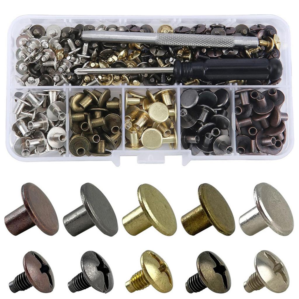 125 Set Multipurpose Chicagos Binding Screws Set for Leather Craft Supplies and Bookbinding with Storage Box Use
