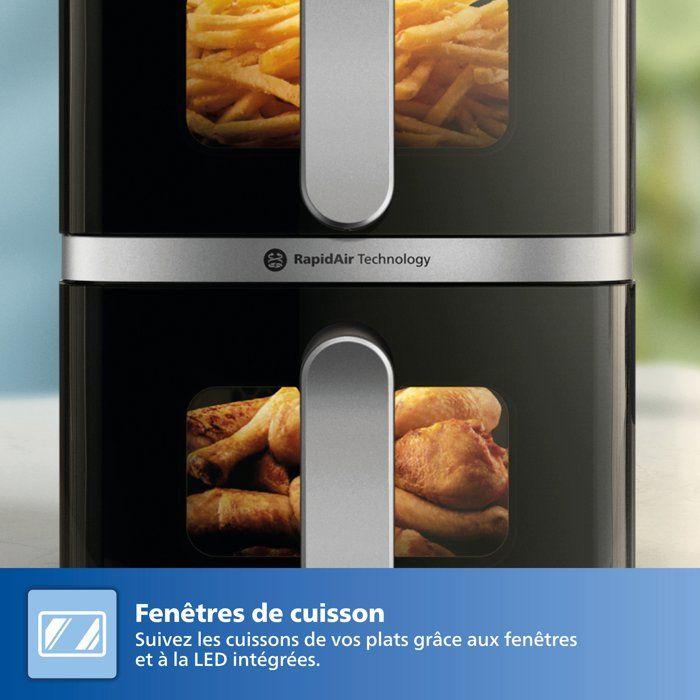 Friteuse sans huile PHILIPS - Airfryer Série 4000 Vertical Duo NA461/00 - Capacité 10 L - Double cuve - 2750W