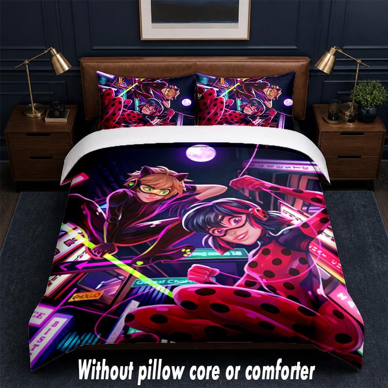 Miraculous Ladybug Design Bed Bedding Set 1 Duvet Cover + 2 Pillowcases Soft Breathable Household Bed Linens