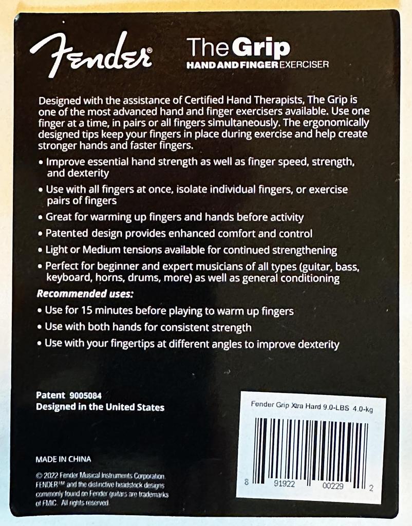 Fender Тренажер для рук и пальцев GRIP Hard 9 Лучший эргономичный тренажер для укрепления пальцев для улучшения игры на всех струнных инструментах (Дополнительный -