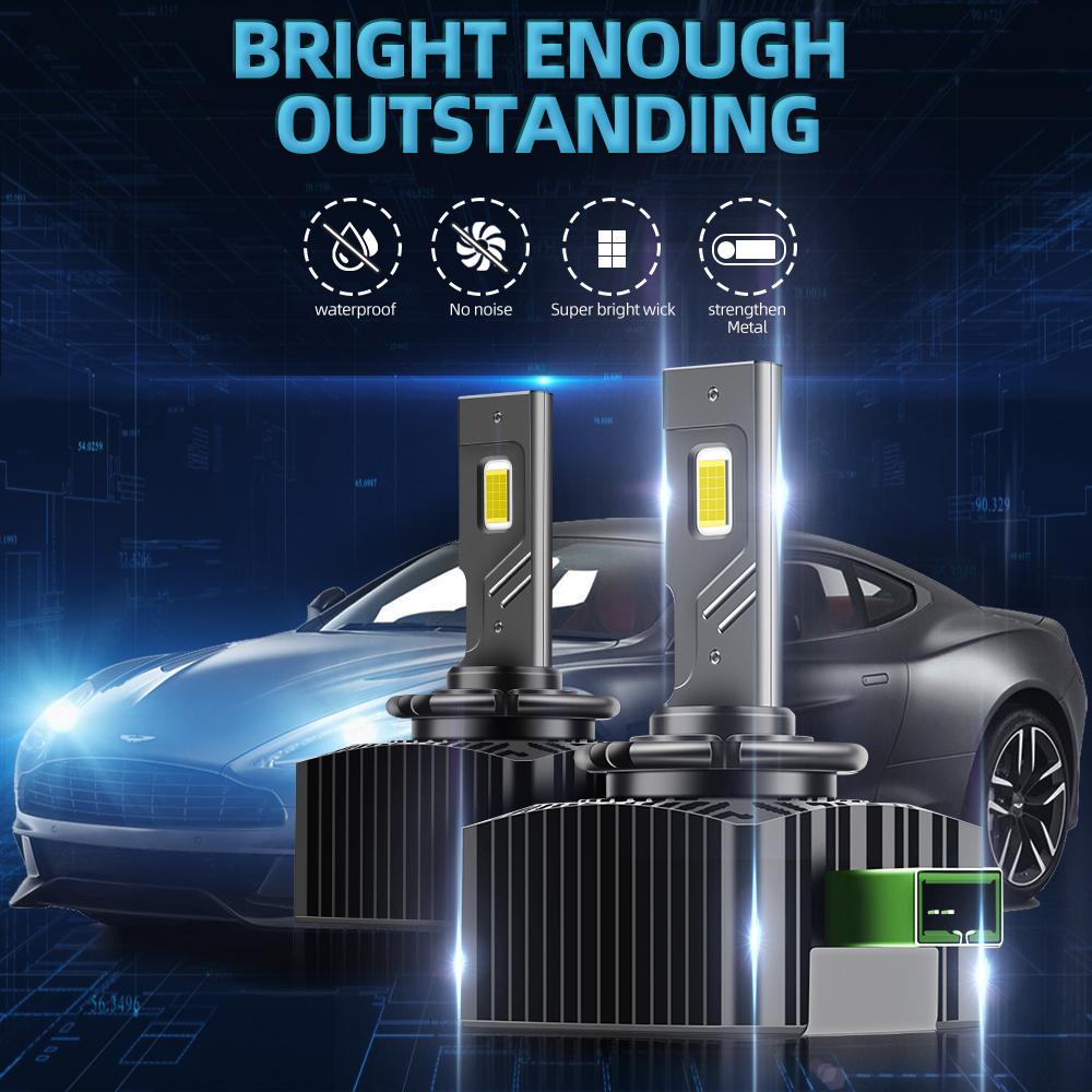 D1S LED Bulbs D2S Canbus Light D3S D4S D5S Turbo LED 60000LM LED Canbus Bulb with 2/4 Copper Tube 6500K White Plug&Play 2PCS