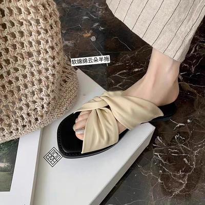 Ло Фаньсэнь, мягкие~ огромные удобные мягкие кожаные складки и переплетения универсальные квадратного носка облачные полушлепанцы женская летняя обувь
