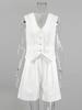 Women Cotton Line Waistcoat Shorts Sets Elegant Sleeveless Single Breasted Top Two Piece Set Womens 2023 Summer Lady Outsuit