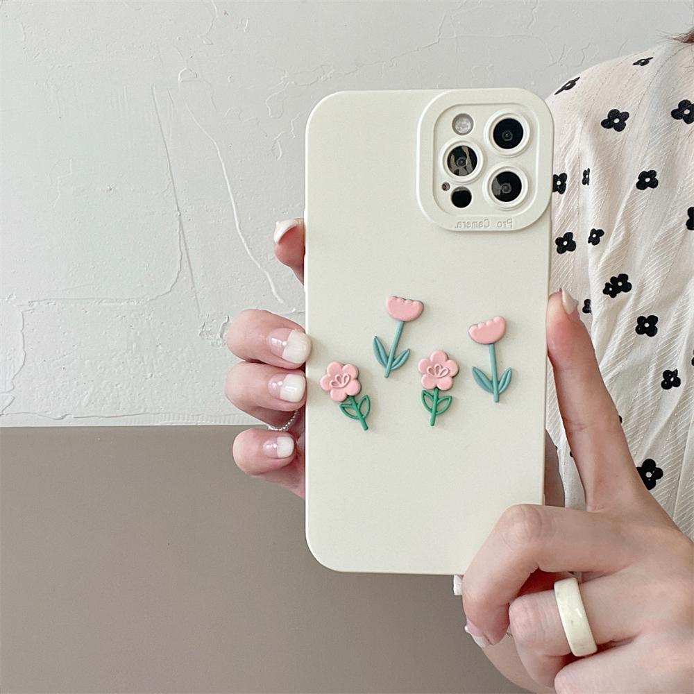 Корейский эстетический 3d цветок розовый чехол для телефона для Iphone 14 13 12 11 Pro Xs Max X Xr 7 8 Plus Se 3 милый тюльпан мягкий силиконовый чехол