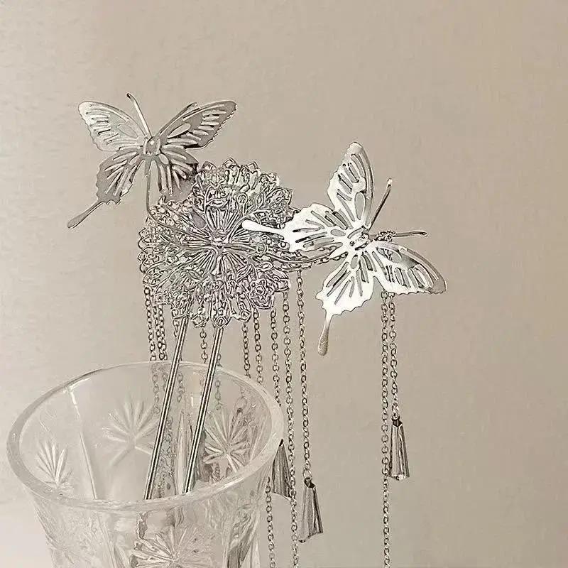 1 шт. Женские модные заколки для волос с бабочками и цветами, изысканные, с длинной кисточкой, свадебный головной убор, аксессуары из цинкового сплава, подарки