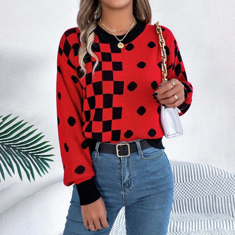 Осень Зима Женский Повседневный Вязаный Свитер Длинный Рукав Круглый Вырез