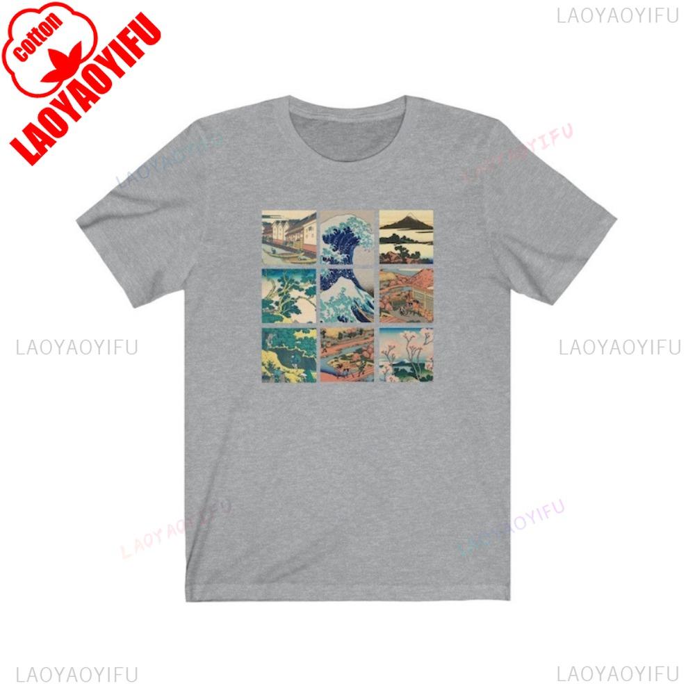 Japanese Art Shirt Great Wave Thirty Six Views of Mount Fuji By Hokusai Kanagawa Wave Woodblock Anime Aesthetic Harajuku Vintage