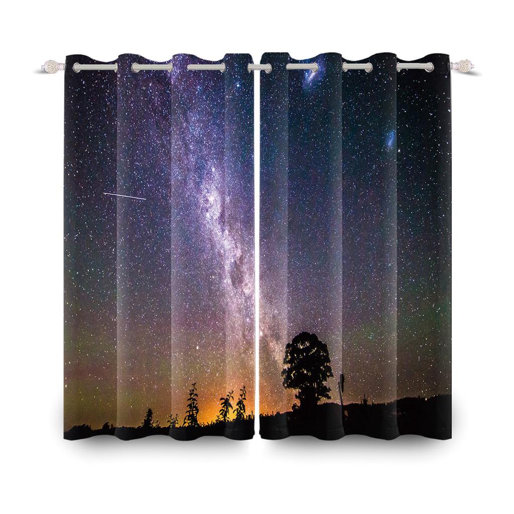 2pcs/set Universe Blue Purple Aurora Window Curtain Outer Space Nebula Home Bedroom Bar Decor Blackout Polyester Fabric Curtains
