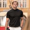 Men Casual T-shirt Half High Collar Short Sleeve Slim Fit Pullover Tops Solid Color Muscle T-shirt Daily Wear