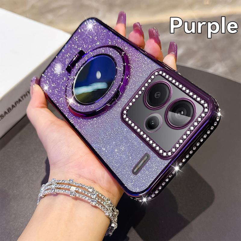 KEYSION Glitter Jewelled Magnetic Phone Case for Redmi Note 13 4G 13 Pro+5G Mirror Stand Shockproof Cover for Xiaomi POCO X6 M6 Pro